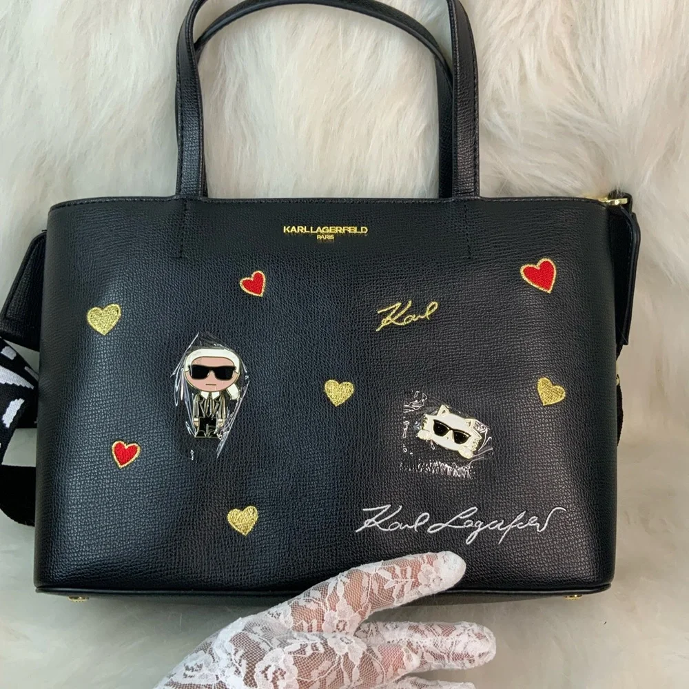 Karl Lagerfeld Maybelle Black Heart Embellished Handbag (NWT) - Picture 10 of 17